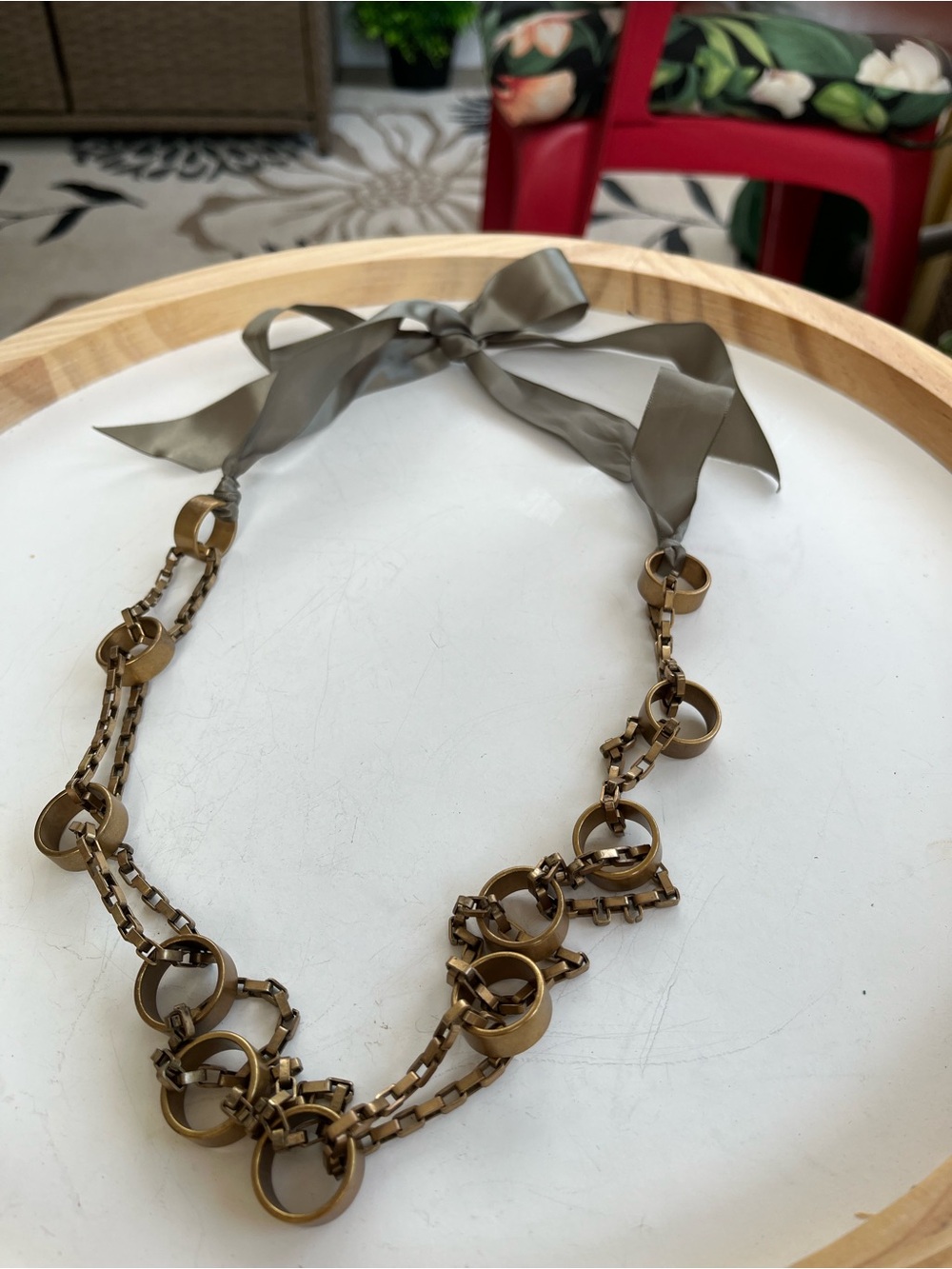 Chicos Women's Greentone Ribbon Tie Chain Necklace